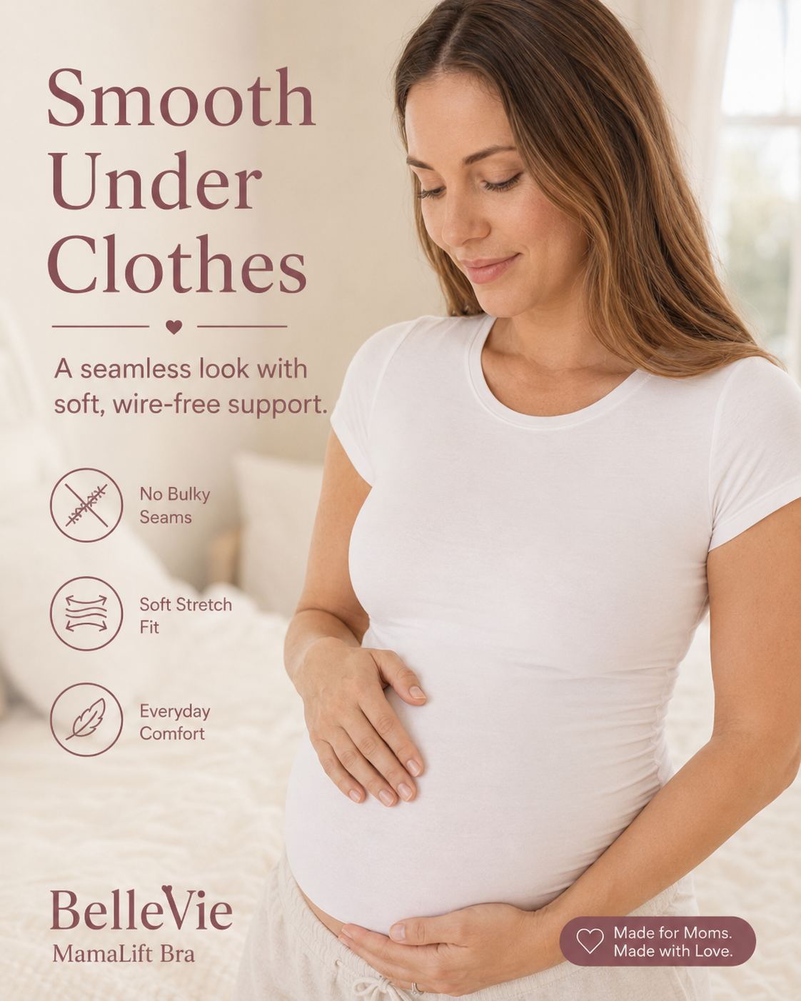 BelleVie MamaLift Nursing Bra - Seamless Maternity Breastfeeding Bra, Non-Wired Padded Support