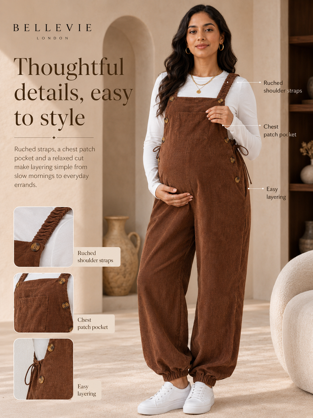 Bellevie Corduroy Everyday Bump Overalls
