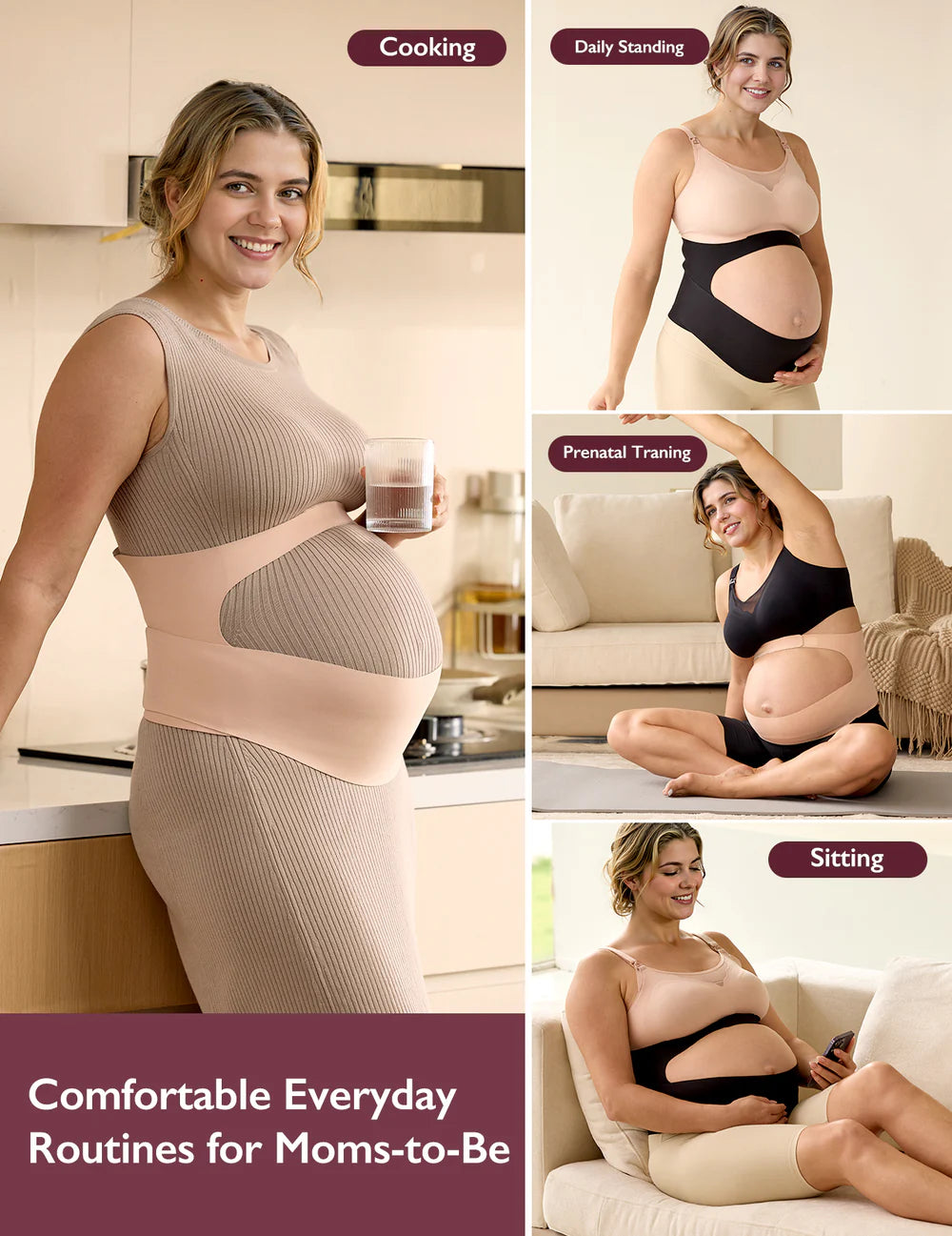 Pregnancy Comfort Bundle: Ergonest Belly Band and MamaLift Bra Nursing Bra - Nude Color