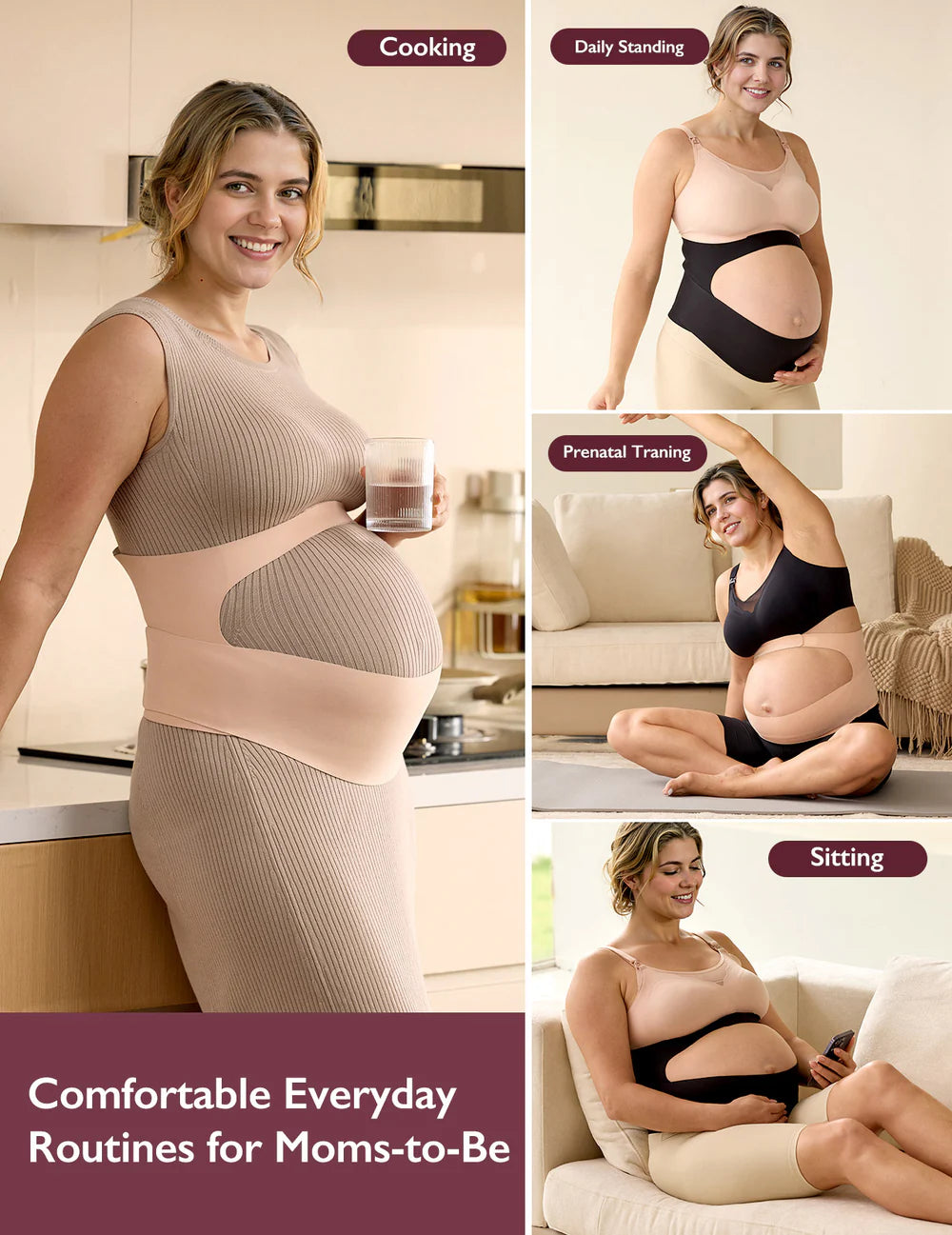 Pregnancy Comfort Bundle: Ergonest Belly Band and MamaLift Bra Nursing Bra - Nude Color