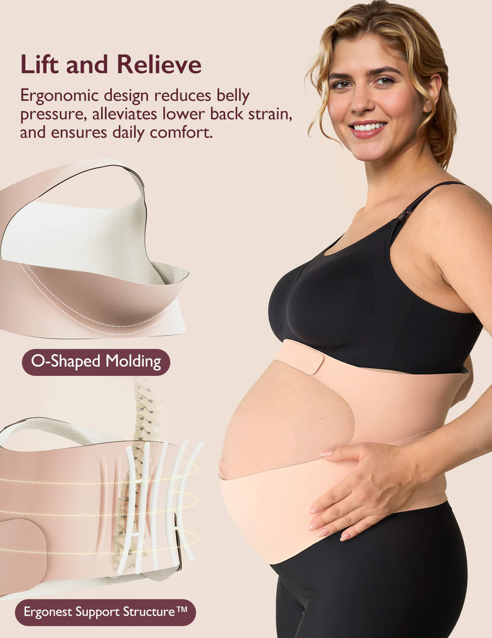Pregnancy Comfort Bundle: Ergonest Belly Band and MamaLift Bra Nursing Bra - Nude Color