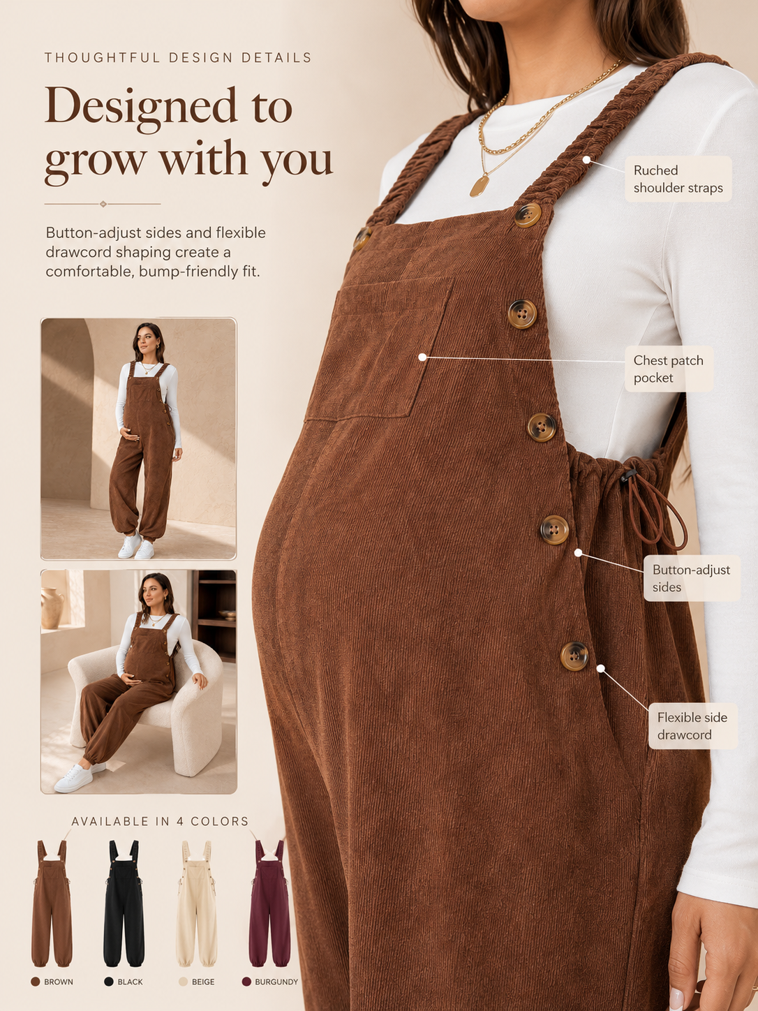 Bellevie Corduroy Everyday Bump Overalls