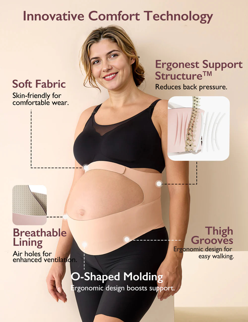 Pregnancy Comfort Bundle: Ergonest Belly Band and MamaLift Bra Nursing Bra - Nude Color