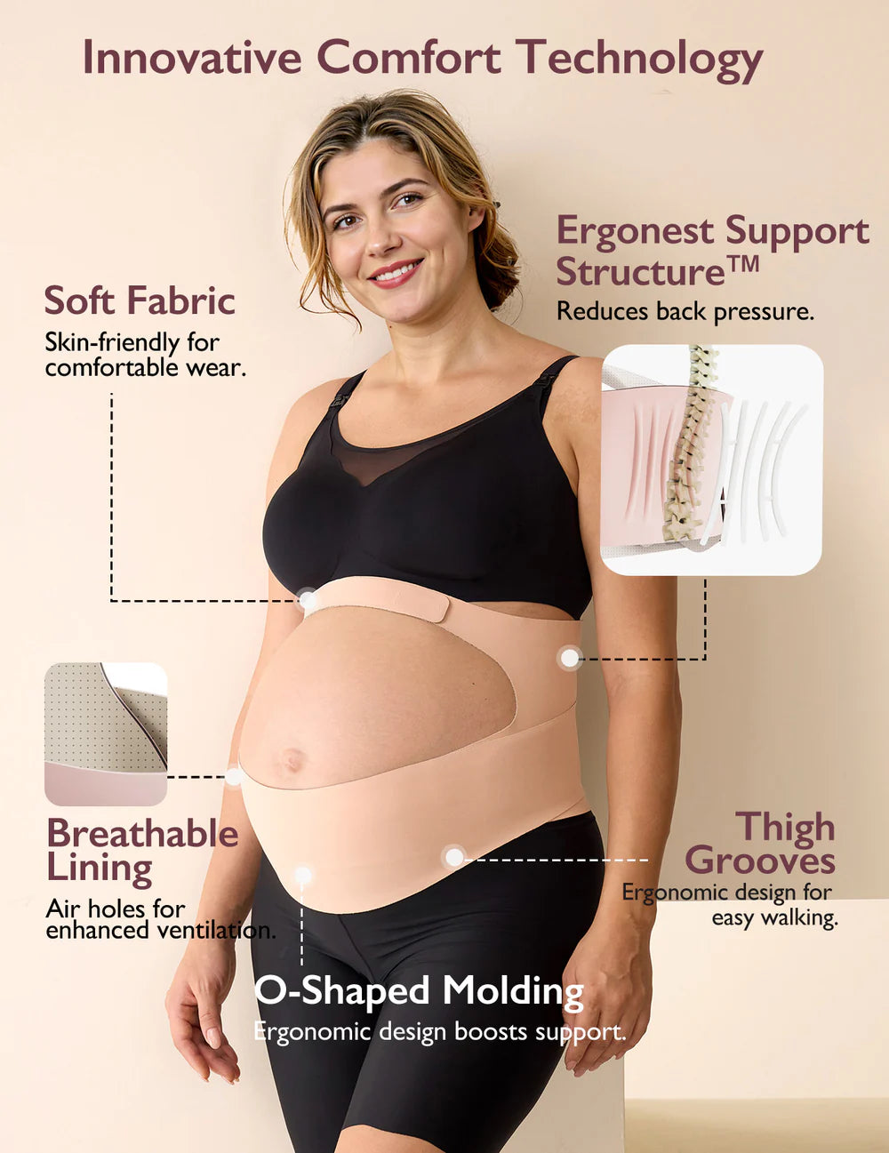 Pregnancy Comfort Bundle: Ergonest Belly Band and MamaLift Bra Nursing Bra - Nude Color