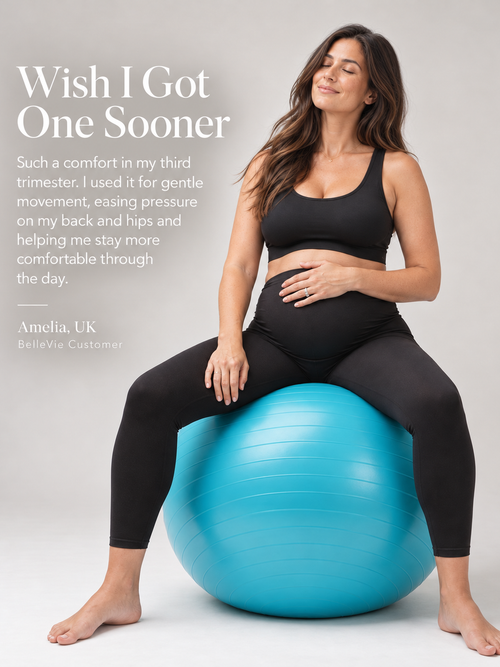 BelleVie BumpFlow pregnancy ball testimonial lifestyle image