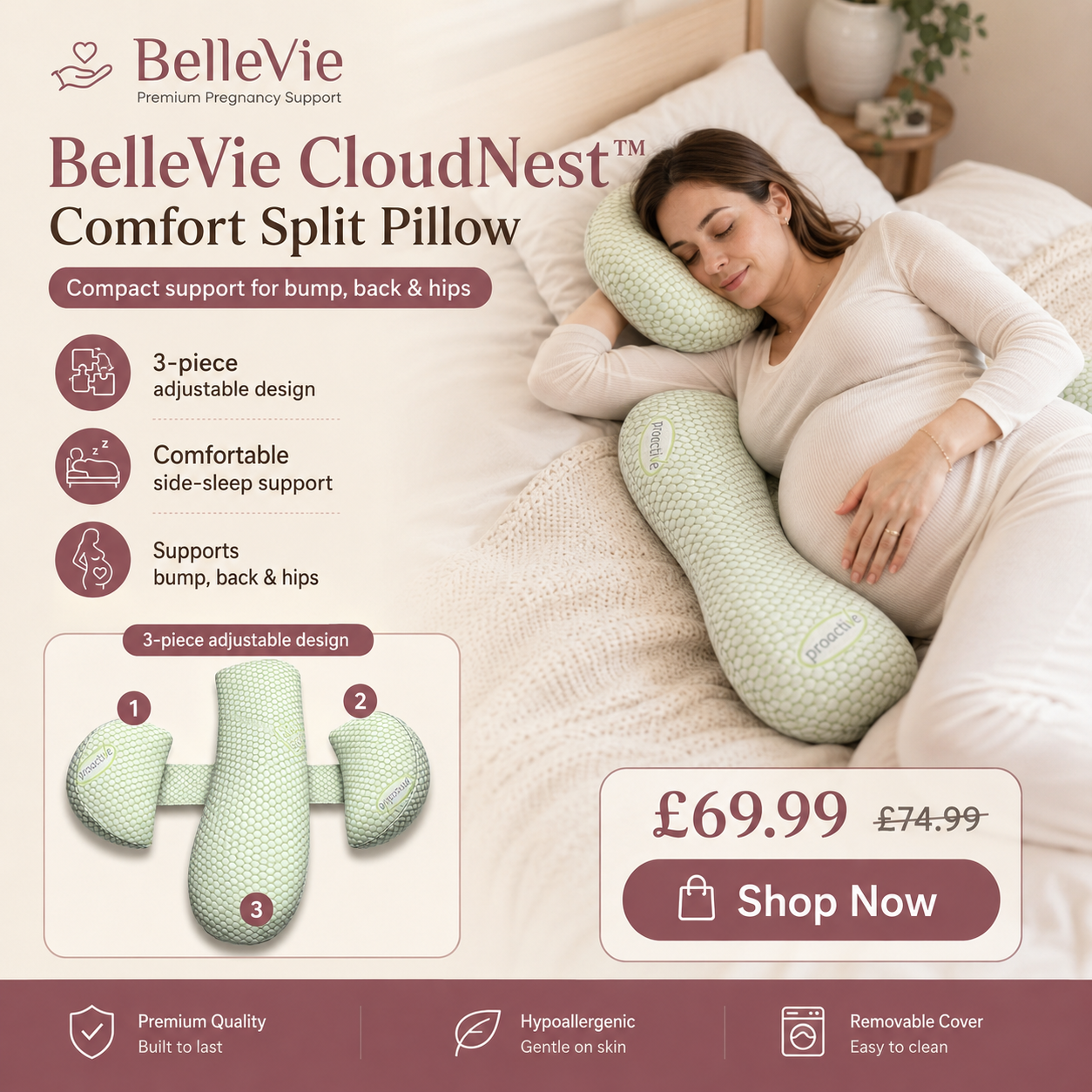 BelleVie CloudNest™ Comfort Split Pillow