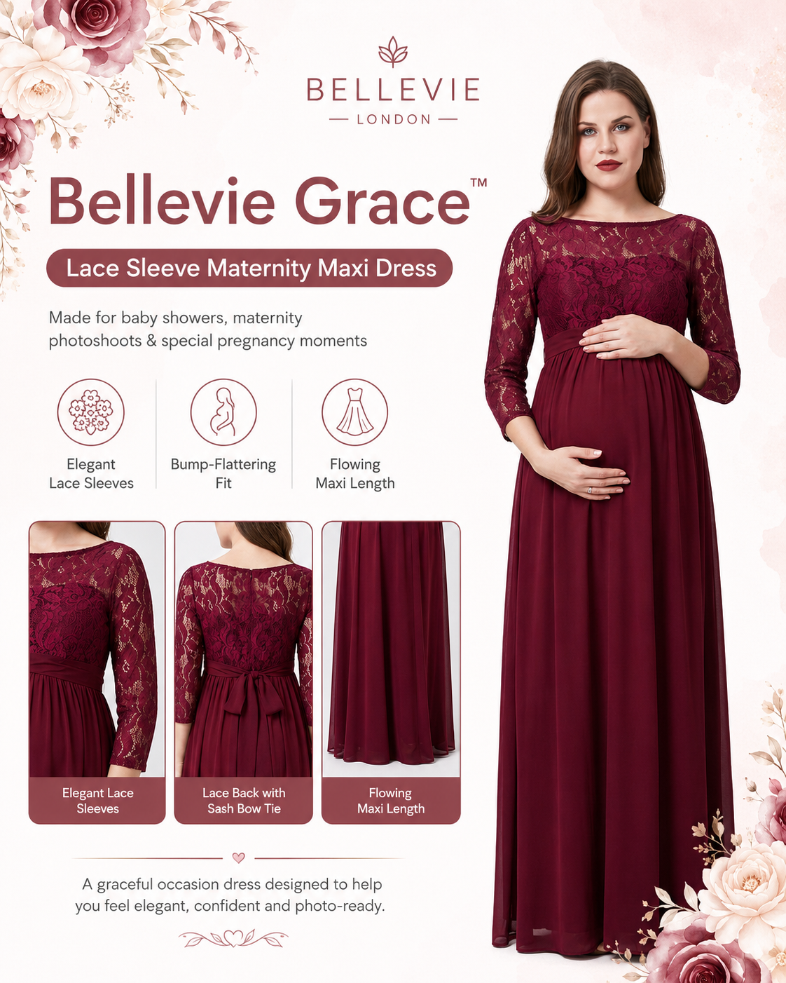 Bellevie Grace™ Lace Maternity Maxi Dress