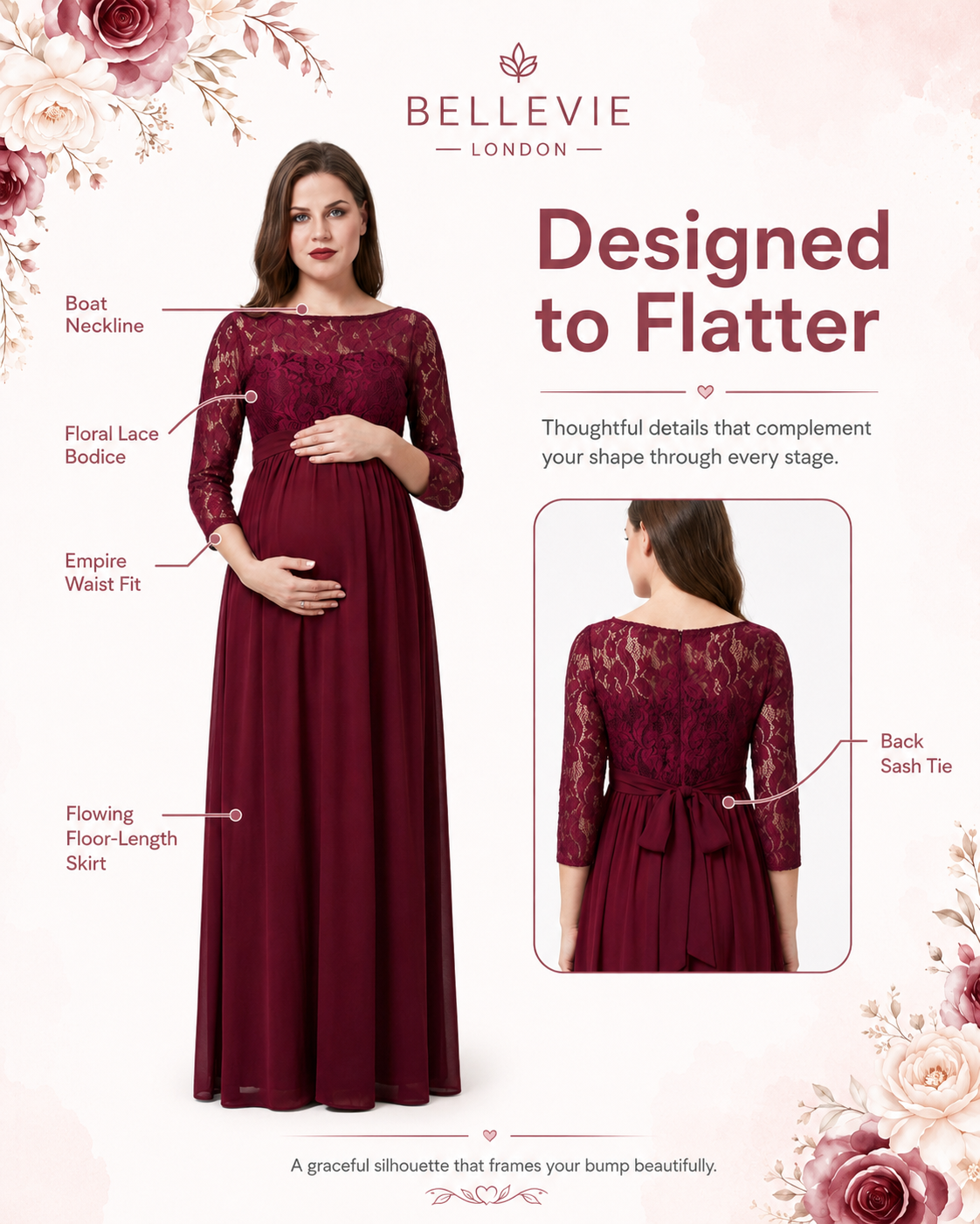 Bellevie Grace™ Lace Maternity Maxi Dress
