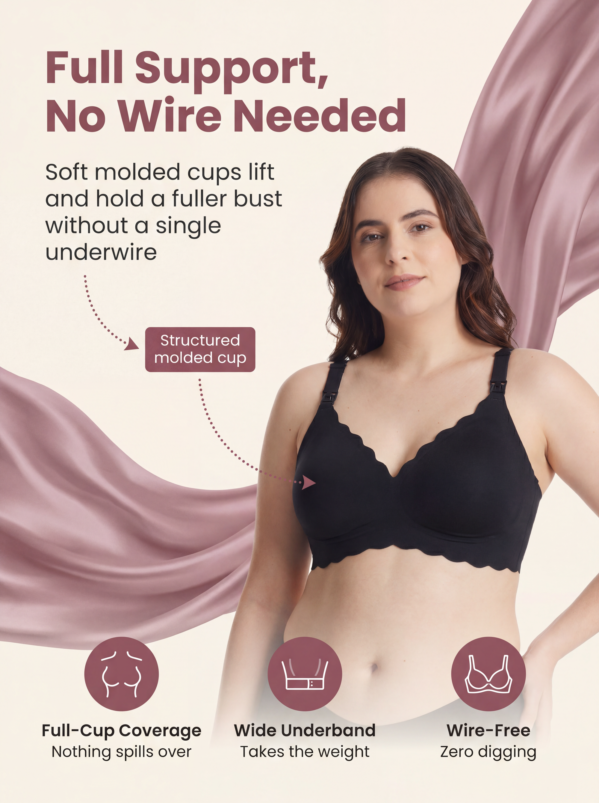 BelleVie DreamFeed Seamless Jelly Nursing Bra | Wireless Full-Cup Support, Pregnancy to Breastfeeding